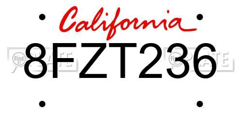 8FZT236 California License Plate