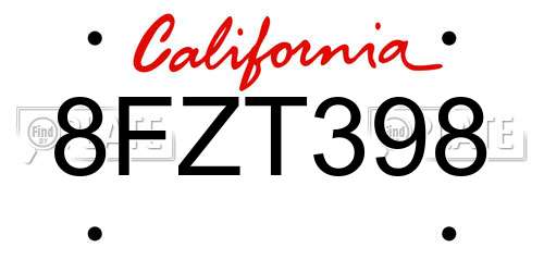 8FZT398 California License Plate
