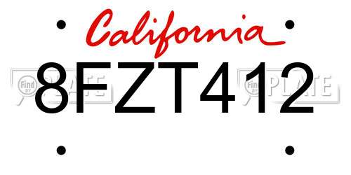 8FZT412 California License Plate