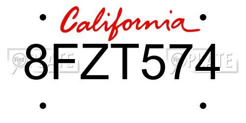 8FZT574 California License Plate