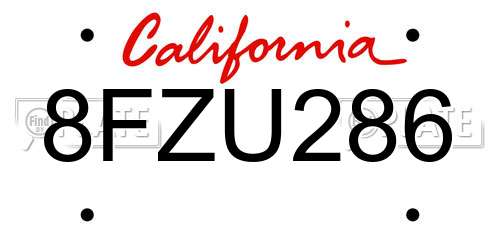 8FZU286 California License Plate