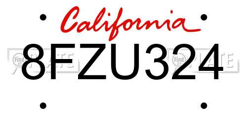 8FZU324 California License Plate