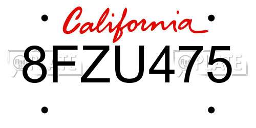 8FZU475 California License Plate