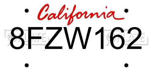 8FZW162 California License Plate