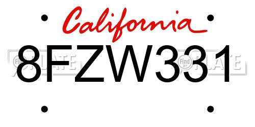 8FZW331 California License Plate