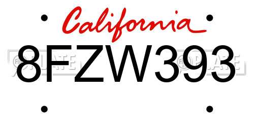 8FZW393 California License Plate