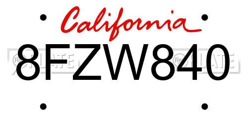 8FZW840 California License Plate