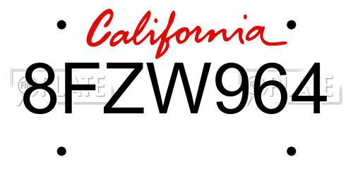 8FZW964 California License Plate