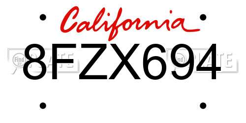 8FZX694 California License Plate