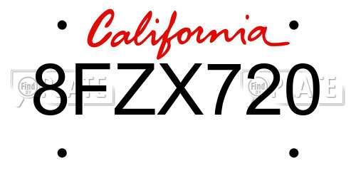8FZX720 California License Plate