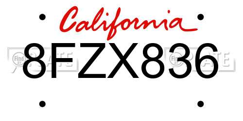 8FZX836 California License Plate