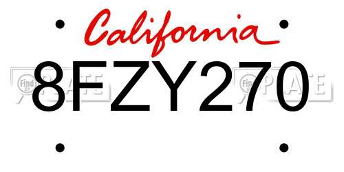 8FZY270 California License Plate