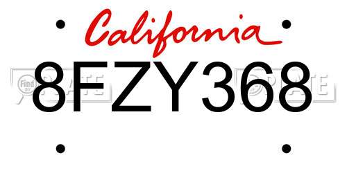 8FZY368 California License Plate