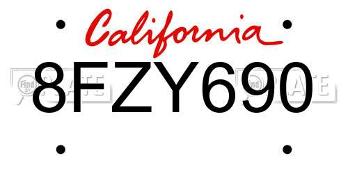 8FZY690 California License Plate
