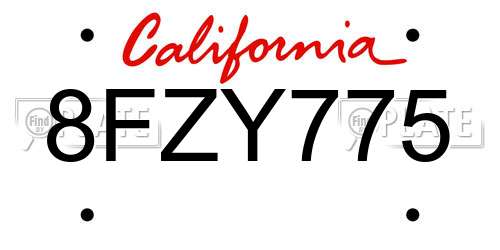 8FZY775 California License Plate