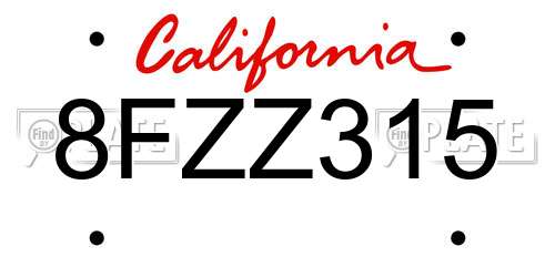 8FZZ315 California License Plate