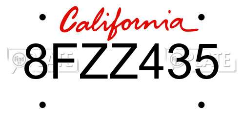8FZZ435 California License Plate