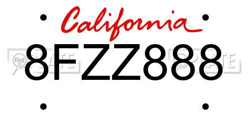 8FZZ888 California License Plate