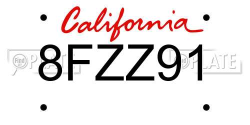 8FZZ91 California License Plate
