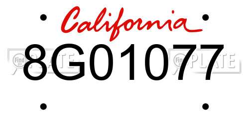 8G01077 California License Plate