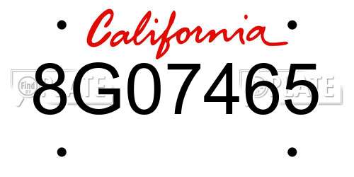 8G07465 California License Plate