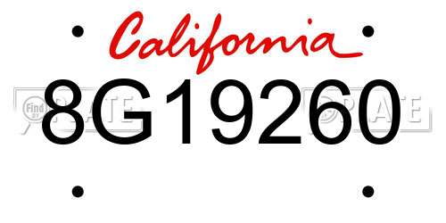 8G19260 California License Plate