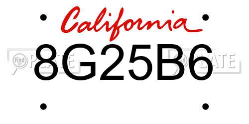 8G25B6 California License Plate