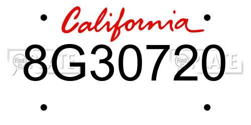 8G30720 California License Plate