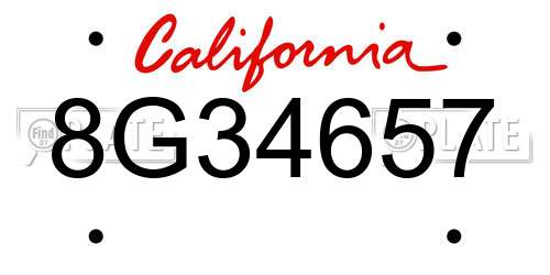 8G34657 California License Plate
