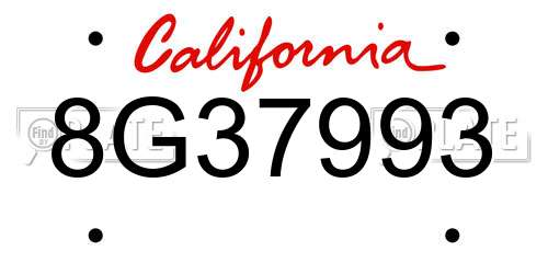 8G37993 California License Plate