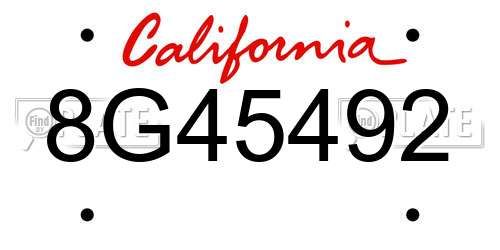 8G45492 California License Plate