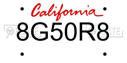 8G50R8 California License Plate
