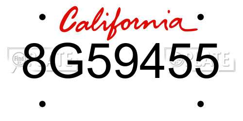 8G59455 California License Plate