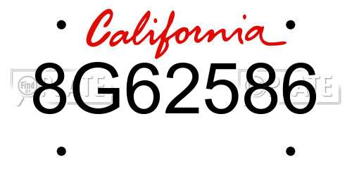 8G62586 California License Plate