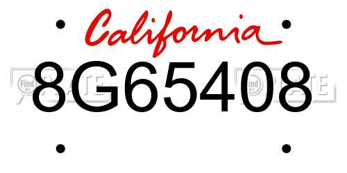 8G65408 California License Plate