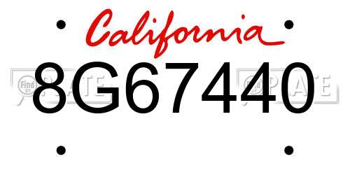 8G67440 California License Plate