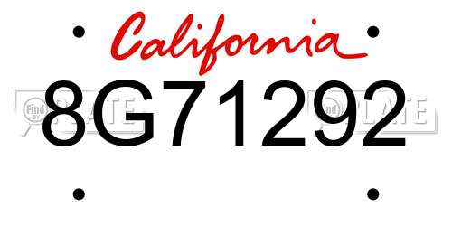 8G71292 California License Plate