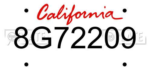 8G72209 California License Plate