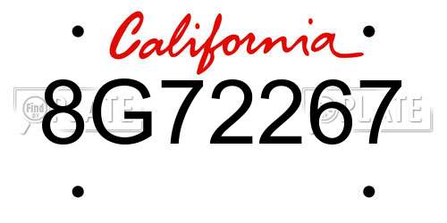 8G72267 California License Plate