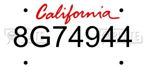 8G74944 California License Plate