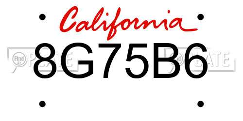 8G75B6 California License Plate