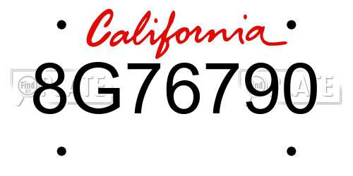 8G76790 California License Plate
