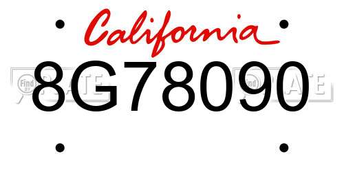 8G78090 California License Plate