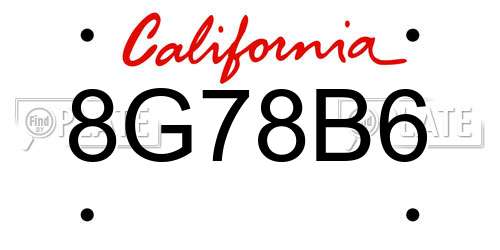 8G78B6 California License Plate