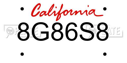8G86S8 California License Plate