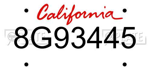 8G93445 California License Plate