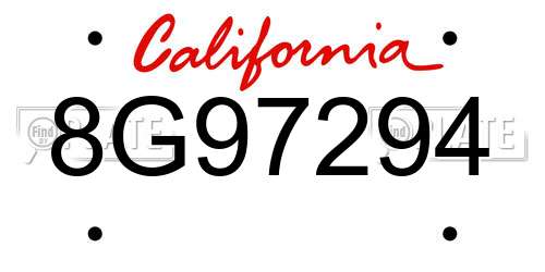 8G97294 California License Plate