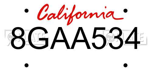 8GAA534 California License Plate