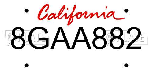 8GAA882 California License Plate