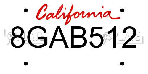 8GAB512 California License Plate